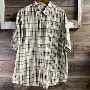 Fieldmaster Mens Plaidlike Dress Shirt, Size XL, Cream and Black, Vintage